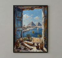 Egypt Window Wall Art, Great Pyramid Decor - Sphinx Desert Landscape