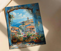 Chefchaouen Window Art Print, Blue City Decor - Woven Basket Landscape