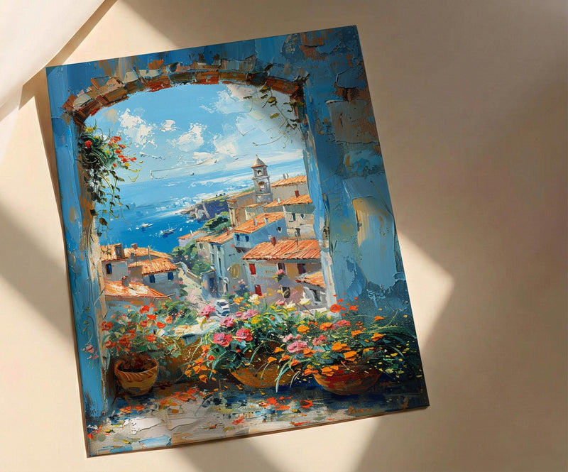 Chefchaouen Window Art Print, Blue City Decor - Woven Basket Landscape