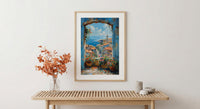 Chefchaouen Window Art Print, Blue City Decor - Woven Basket Landscape