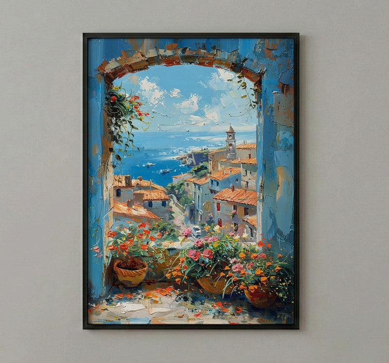 Chefchaouen Window Art Print, Blue City Decor - Woven Basket Landscape
