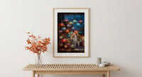 Bazaar Window Poster, Mosaic Lamp Decor - Night Market Street Art
