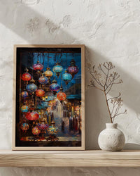 Bazaar Window Poster, Mosaic Lamp Decor - Night Market Street Art