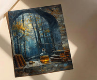 Witchy Window Art Print, Gothic Forest Decor - Potion Bottle Landscape
