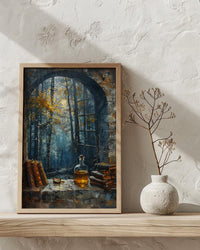 Witchy Window Art Print, Gothic Forest Decor - Potion Bottle Landscape