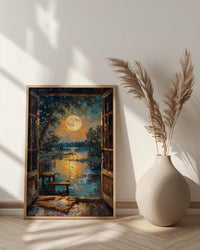Full Moon Window Wall Art, Tarot Card Decor - Celestial Night Landscape