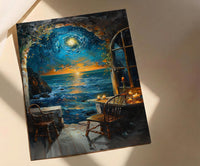 Galaxy Window Poster, Cosmic Sky Decor - Crystal Ball Magic Art