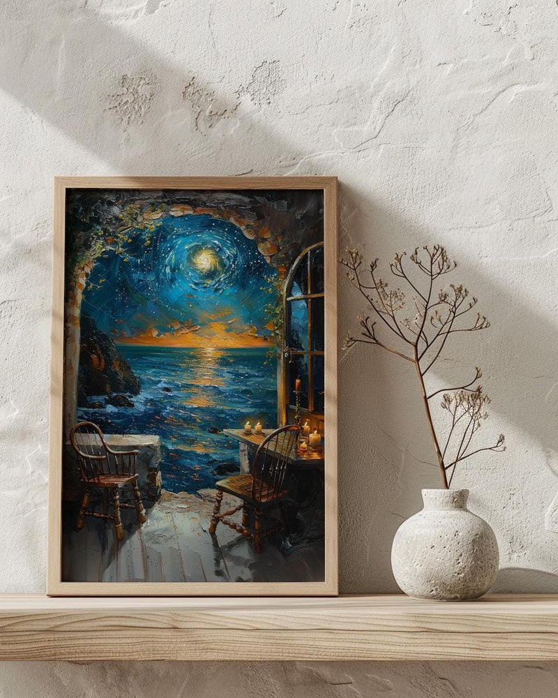 Galaxy Window Poster, Cosmic Sky Decor - Crystal Ball Magic Art