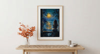 Fortune Teller Poster, Night Carnival Decor - Tea Leaf Reading Art