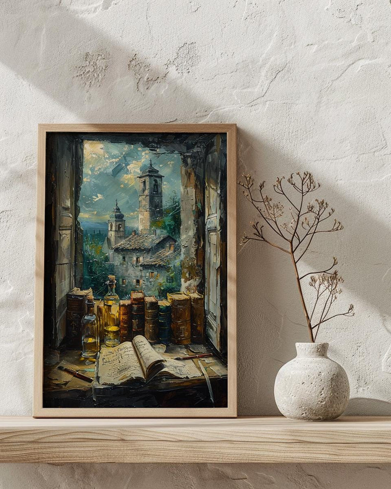 Dark Academia Art Print, Magic Library Decor - Ancient Scroll Window