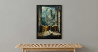 Dark Academia Art Print, Magic Library Decor - Ancient Scroll Window