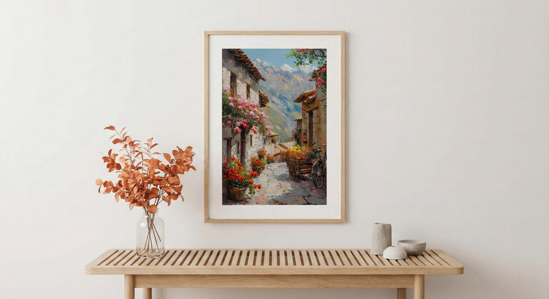 Cusco Andean Wall Art, Inca Stone Decor - Spring Floral Landscape