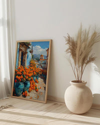 Oaxaca Market Poster, Orange Marigold Wall Decor - Floral Street Art