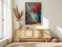 San Juan Art Print, Flamboyant Tree Decor - Blue Cobblestone Art