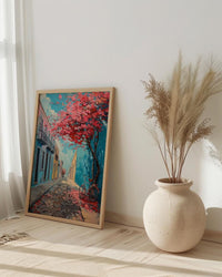 San Juan Art Print, Flamboyant Tree Decor - Blue Cobblestone Art