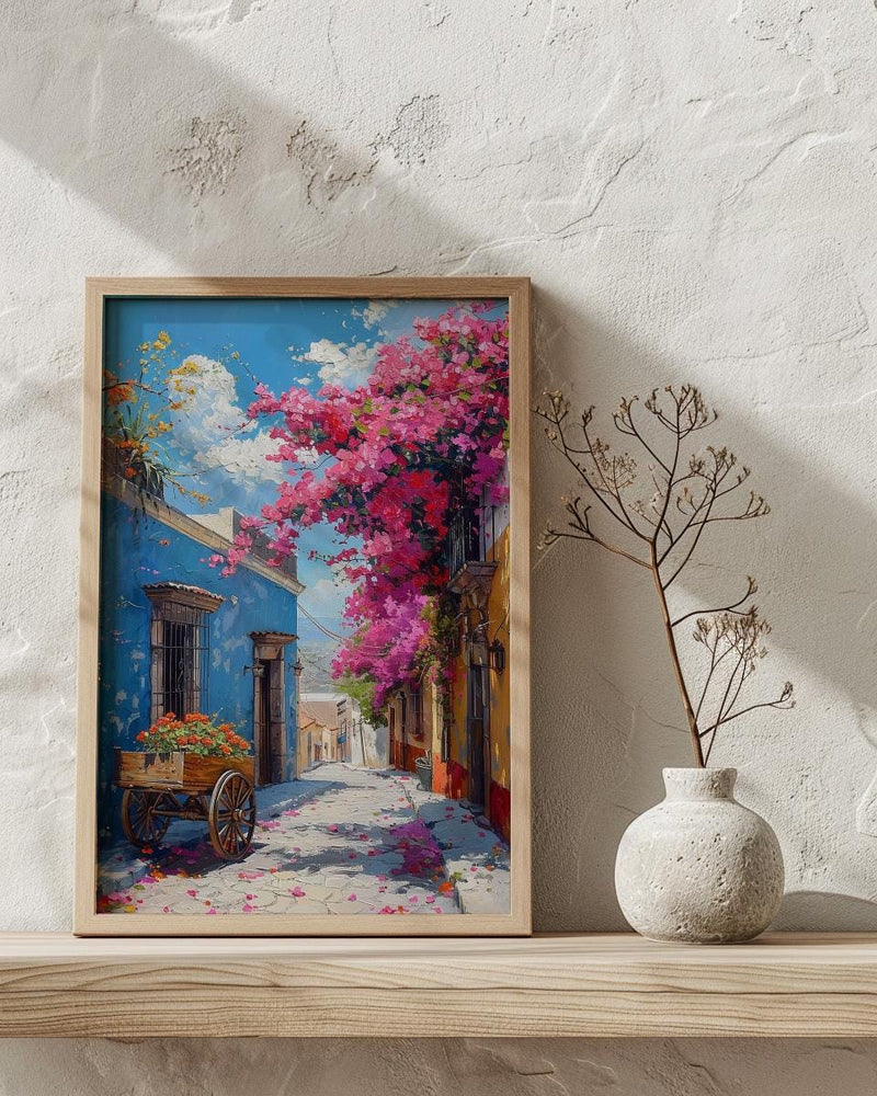 San Miguel Art Print, Pink Floral Decor - Bougainvillea Street