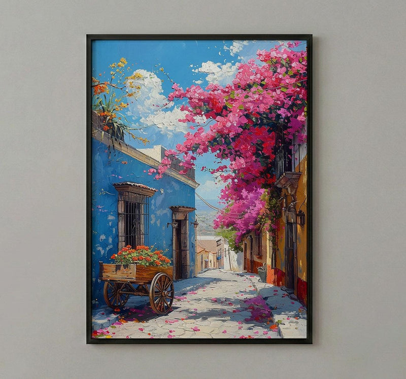 San Miguel Art Print, Pink Floral Decor - Bougainvillea Street