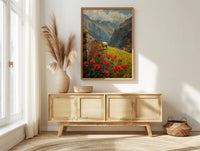 Peru Andean Wall Art, Inca Stone Decor - Red Floral Landscape