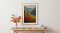Peru Andean Wall Art, Inca Stone Decor - Red Floral Landscape
