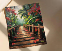 Costa Rica Jungle Poster, Red Heliconia Decor - Bridge Landscape