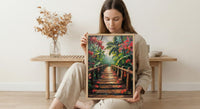 Costa Rica Jungle Poster, Red Heliconia Decor - Bridge Landscape