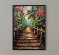 Costa Rica Jungle Poster, Red Heliconia Decor - Bridge Landscape