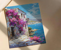 Byblos Coastal Poster, Ancient Harbor Decor - Purple Floral Art