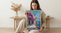 Byblos Coastal Poster, Ancient Harbor Decor - Purple Floral Art