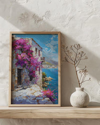 Byblos Coastal Poster, Ancient Harbor Decor - Purple Floral Art