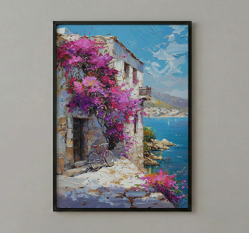 Byblos Coastal Poster, Ancient Harbor Decor - Purple Floral Art