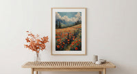 Iraqi Mountain Art Print, Red Poppy Decor - Green Hills Landscape