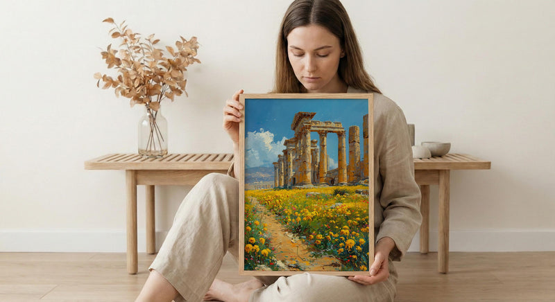Jerash Wall Art, Ancient Ruins Wall Decor - Yellow Mustard Print