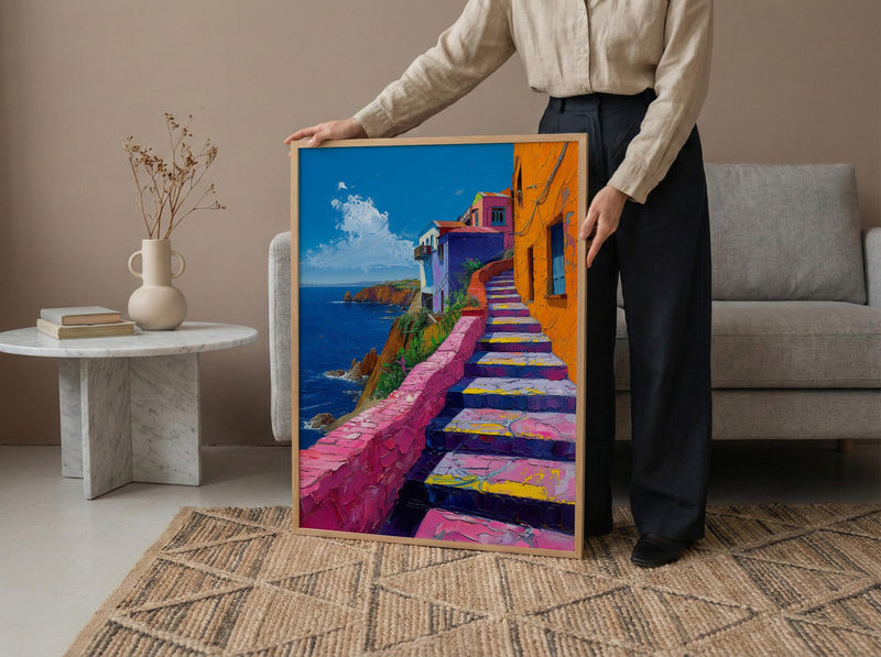 Valparaiso Wall Art, Chile Street Decor - Colorful Stairs