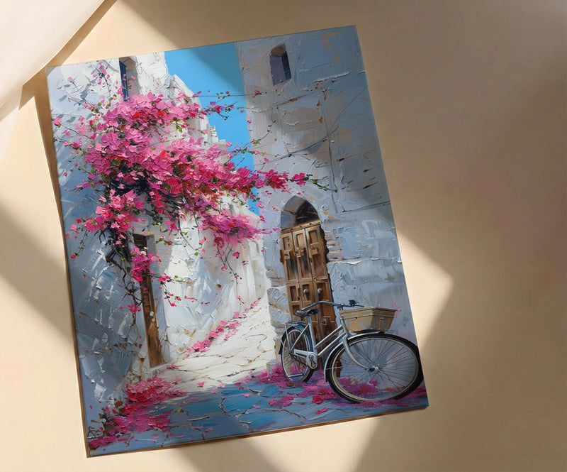 Bahrain Coastal Poster, Pink Bougainvillea - Carved Door Decor