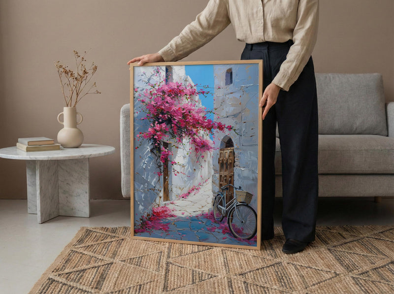 Bahrain Coastal Poster, Pink Bougainvillea - Carved Door Decor