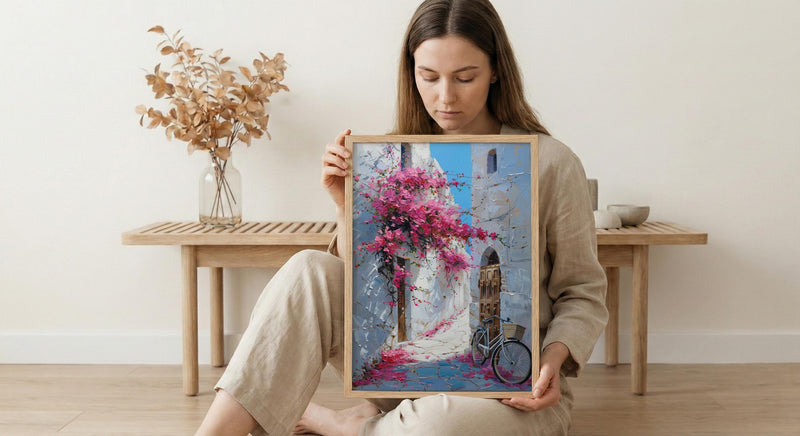 Bahrain Coastal Poster, Pink Bougainvillea - Carved Door Decor