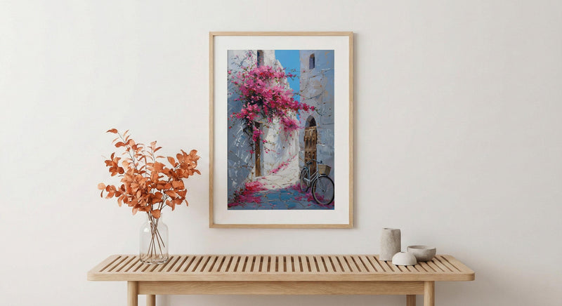 Bahrain Coastal Poster, Pink Bougainvillea - Carved Door Decor