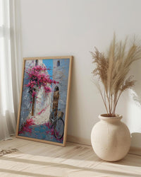 Bahrain Coastal Poster, Pink Bougainvillea - Carved Door Decor