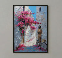 Bahrain Coastal Poster, Pink Bougainvillea - Carved Door Decor