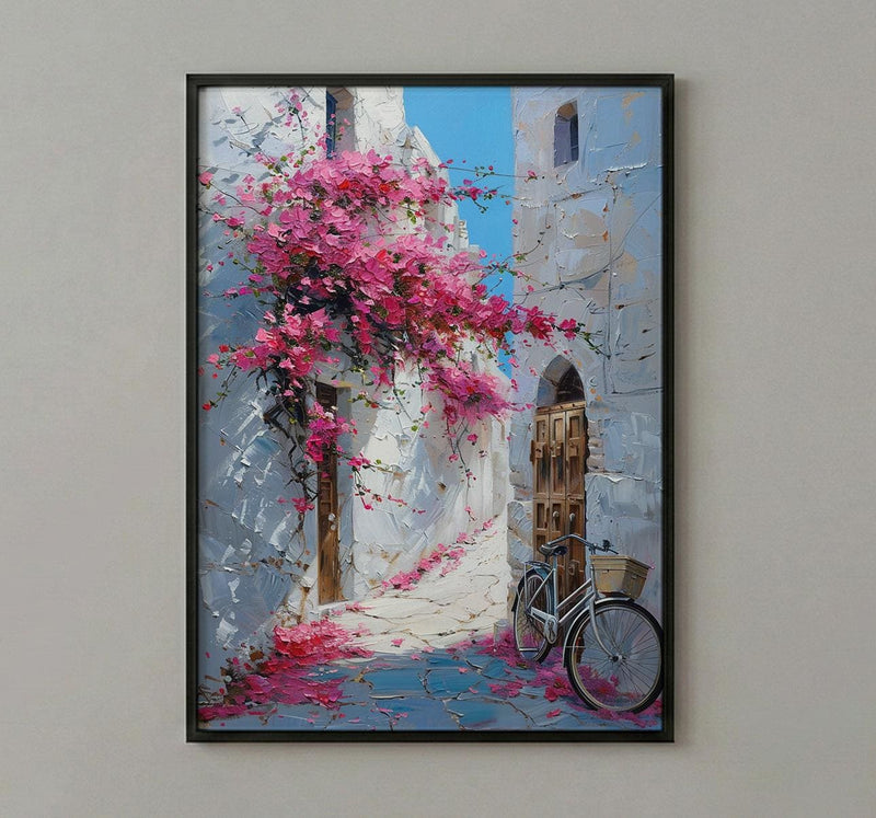 Bahrain Coastal Poster, Pink Bougainvillea - Carved Door Decor