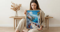 Muscat Coastal Art Print, Red Geranium - Wooden Boat Landscape