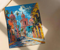 San Miguel Poster, Mexico Church Wall Decor - Pink Architecture Art