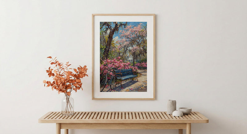 Savannah Spring Poster, Georgia Travel Decor - Azalea Flower Art