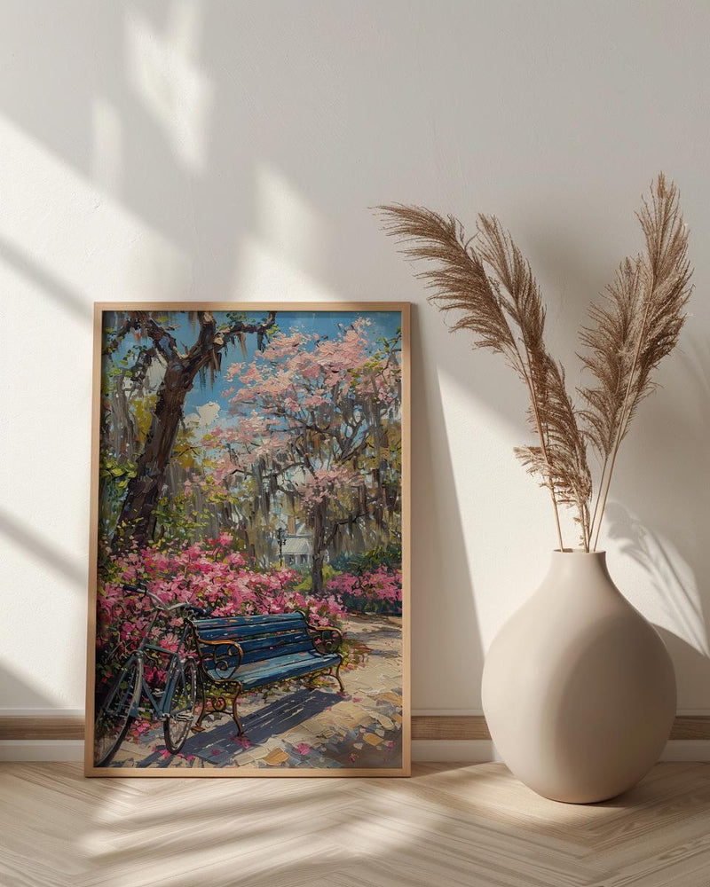 Savannah Spring Poster, Georgia Travel Decor - Azalea Flower Art