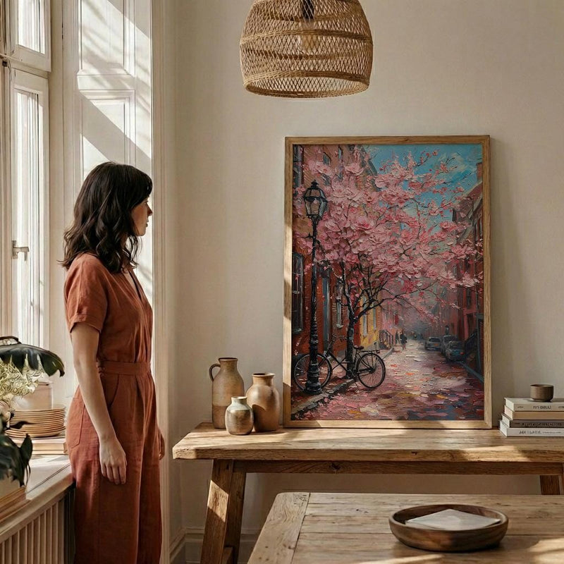 Boston Beacon Hill Art Print, Pink Magnolia Decor - Spring Poster