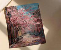 Boston Beacon Hill Art Print, Pink Magnolia Decor - Spring Poster