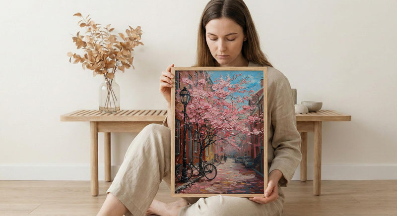 Boston Beacon Hill Art Print, Pink Magnolia Decor - Spring Poster