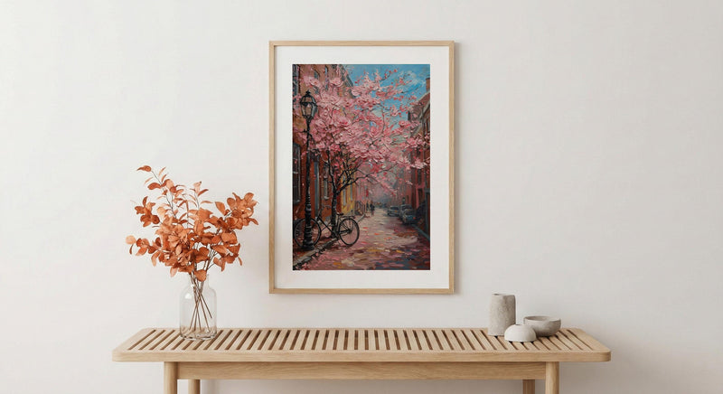 Boston Beacon Hill Art Print, Pink Magnolia Decor - Spring Poster