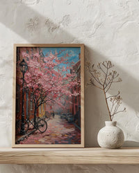 Boston Beacon Hill Art Print, Pink Magnolia Decor - Spring Poster