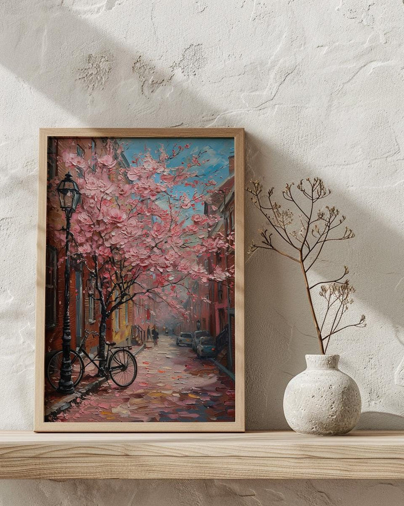Boston Beacon Hill Art Print, Pink Magnolia Decor - Spring Poster